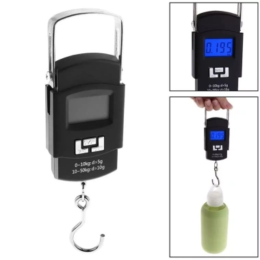 Cân điện tử GAOSU màu đen - Độ chính xác 10g, LCD hiển thị, móc treo tiện lợi, cân hành lý di động