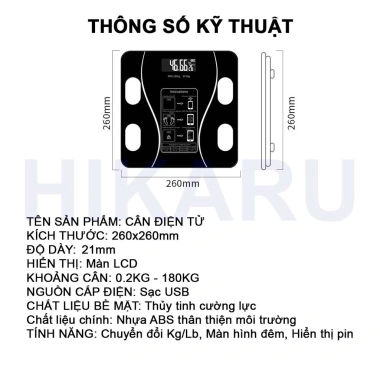Cân điện tử HIKARU đo 25 chỉ số cơ thể, kết nối điện thoại, sạc USB – 180.000₫ 9 Cân điện tử HIKARU đo 25 chỉ số cơ thể, kết nối điện thoại, sạc USB – 180.000₫ 9