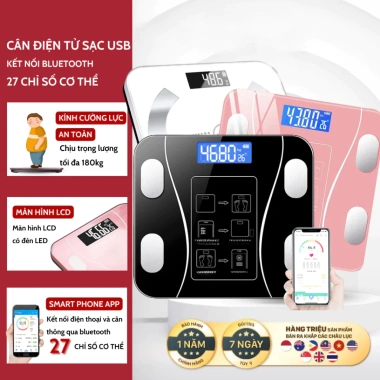 Cân điện tử METIS sạc USB, Bluetooth, phân tích cơ thể, tải 180kg - 101.000đ
