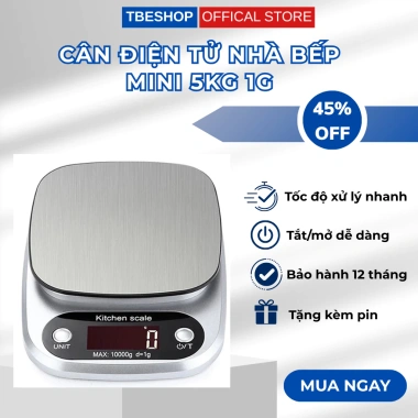 Cân Điện Tử Mini 10kg/5kg 0.1g Hợp Kim Thép, Chính Xác Cao, Tặng Pin, Bảo Hành 1 Năm - Giá 219k