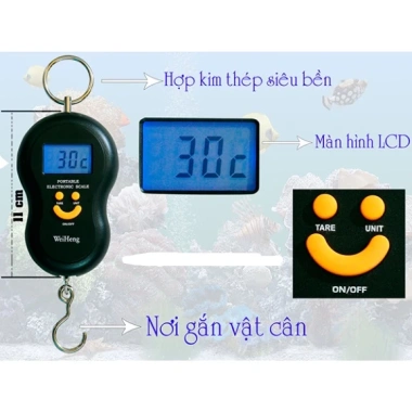 Cân điện tử mini 50kg cầm tay móc treo mặt cười, pin, đo ký gam, cân thực phẩm nhà bếp 40kg - Giá 45.000 VND 3