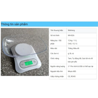 Cân điện tử nhà bếp KHALIK 12kg/5kg, tô đựng, pin sạc lại, chính xác cao Fullbox