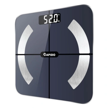 Cân điện tử RAPIDO đo 11 chỉ số, Bluetooth kết nối, hiển thị trên điện thoại, giá 350.000₫