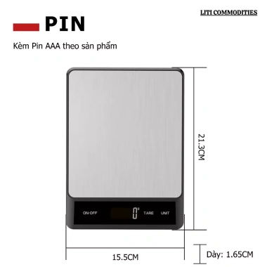 Cân điện tử sạc pin 15kg/1g LCD màn hình inox chống nước trừ bì - Giá chỉ 187.000 VND