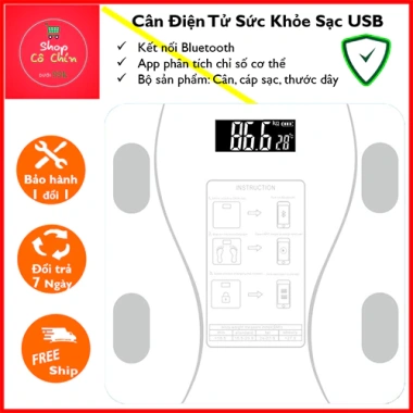 Cân Điện Tử Sức Khỏe Bluetooth, Sạc USB, Phân Tích Chỉ Số Cơ Thể + Dây Cáp & Thước Đo Eo - 99.000 VND