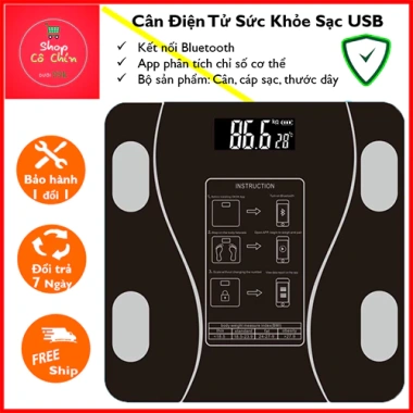 Cân Điện Tử Sức Khỏe Bluetooth, Sạc USB, Phân Tích Chỉ Số Cơ Thể + Dây Cáp & Thước Đo Eo - 99.000 VND