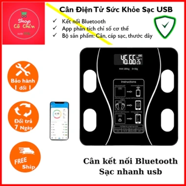 Cân Điện Tử Sức Khỏe Bluetooth, Sạc USB, Phân Tích Chỉ Số Cơ Thể + Dây Cáp & Thước Đo Eo - 99.000 VND