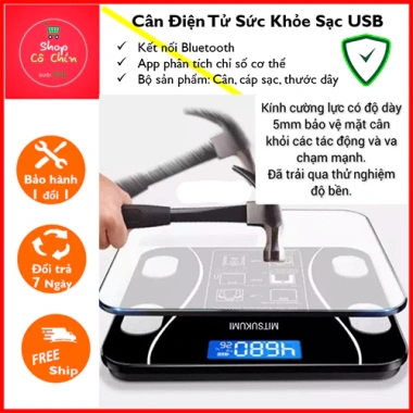 Cân Điện Tử Sức Khỏe Bluetooth, Sạc USB, Phân Tích Chỉ Số Cơ Thể + Dây Cáp & Thước Đo Eo - 99.000 VND 7 Cân Điện Tử Sức Khỏe Bluetooth, Sạc USB, Phân Tích Chỉ Số Cơ Thể + Dây Cáp & Thước Đo Eo - 99.000 VND 7