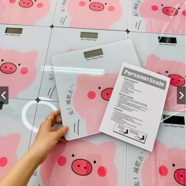Cân điện tử sức khỏe hình lợn hồng cute, độ chính xác cao, tặng pin và dây đo - 50k 9