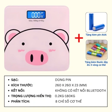 Cân Điện Tử Sức Khỏe Lợn Hồng Dễ Thương - LED Thông Minh, Kèm Dây Đo 3 Vòng, Giá 83.999₫ 2