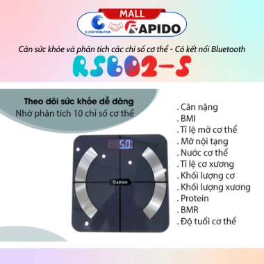 Cân điện tử sức khỏe Rapido RSB02-S thông minh Bluetooth đo 10 chỉ số, bảo hành 12 tháng - Giá chỉ 299.000 VND 3