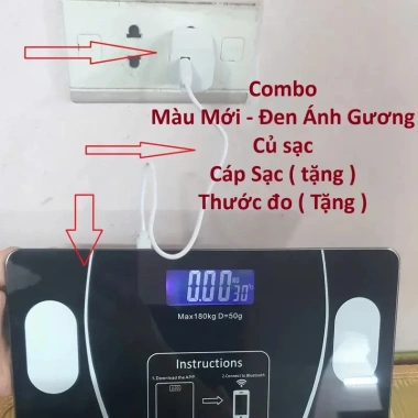 Cân Điện Tử Thông Minh 18 Chỉ Số Bluetooth Sạc USB Đen Tặng Thước Đo và Cáp Sạc Giá 88.000₫