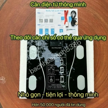 Cân Điện Tử Thông Minh 18 Chỉ Số Bluetooth Sạc USB Đen Tặng Thước Đo và Cáp Sạc Giá 88.000₫