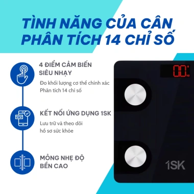 Cân điện tử thông minh 1SK CF398BLE Bluetooth - Theo dõi sức khỏe, phân tích 14 chỉ số - Giá chỉ 199.000₫