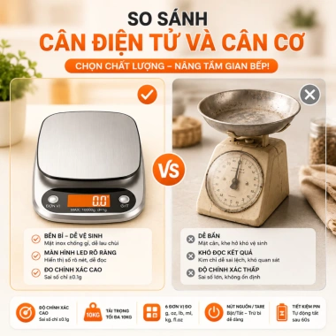 Cân Điện Tử Tiểu Ly 1g-10kg Dùng Nhà Bếp - Định Lượng Chính Xác Cho Bánh, Rau Củ