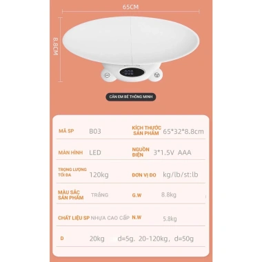 Cân Em Bé Điện Tử 120kg ABS - Đo Chính Xác Từng Gam, Sơ Sinh, Trẻ Em & Thú Cưng 7