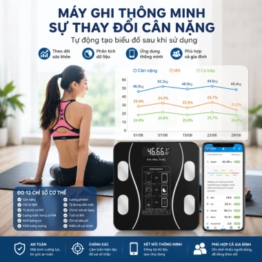 Cân sức khỏe Bluetooth, phân tích chỉ số cơ thể, sạc USB, tải 180kg – 109.000₫ 3 Cân sức khỏe Bluetooth, phân tích chỉ số cơ thể, sạc USB, tải 180kg – 109.000₫ 3