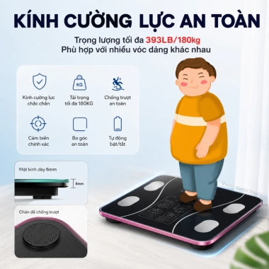 Cân sức khỏe Bluetooth, phân tích chỉ số cơ thể, sạc USB, tải 180kg – 109.000₫