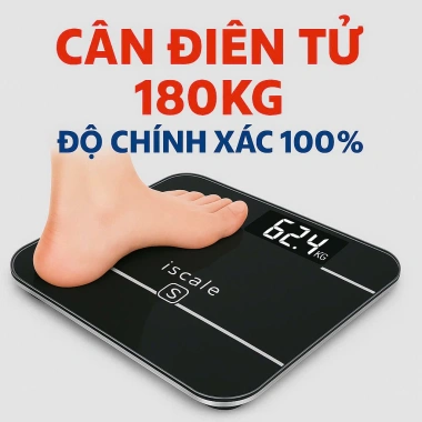 Cân sức khỏe iScale 180kg mặt kính chịu lực - Tặng pin, chọn màu, 136.000 VND