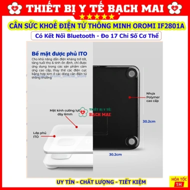 Cân sức khỏe thông minh OROMI IF2.801A đo 17 chỉ số, kết nối app, tặng pin - giá ưu đãi 644k