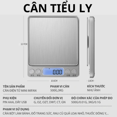 Cân tiểu ly điện tử 0.1g‑3.000g, độ chính xác gần tuyệt đối, cao cấp, kèm pin, giá 150k