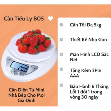 Cân tiểu ly điện tử B05 - Đong 1-5kg chính xác, phù hợp bếp pha chế, tặng pin, chỉ 59.000₫