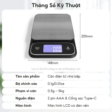Cân tiểu ly điện tử chống nước 0.1g‑5kg, độ chính xác cao, mini cho thực phẩm, gia vị, thuốc - chỉ 43.700₫