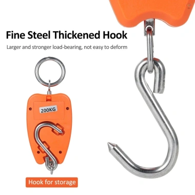 Cân treo kỹ thuật số 440lb Mini 200Kg cầm tay, cảm biến chính xác, móc đa năng cho săn bắn, nông trại, câu cá ngoài trời