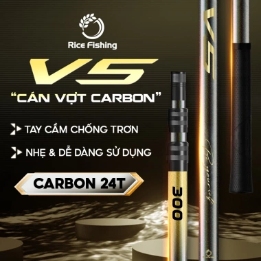 Cán vợt carbon câu đài V5 Agent Rice Fishing 24T cao cấp, tay cầm cao su KK-68 - Giá chỉ 219.000₫