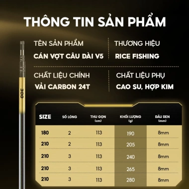 Cán vợt carbon câu đài V5 Agent Rice Fishing 24T cao cấp, tay cầm cao su KK-68 - Giá chỉ 219.000₫
