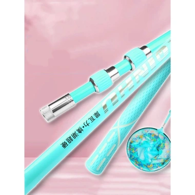 Cán vợt săn QINHU carbon 2.1-2.7m - xanh lam, hồng, vành xanh/đen, giá 216k
