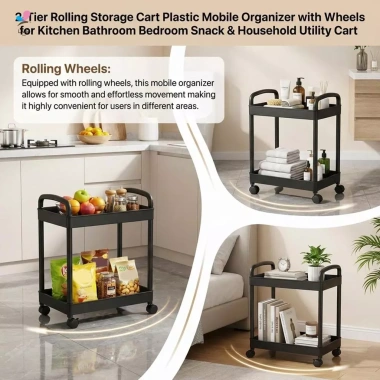 Cán Xe Đựng Đồ Nhựa Di Động Có Bánh Xe - Tiện Lợi Cho Bếp, Tắm, Ngủ & Đồ Ăn Nhẹ