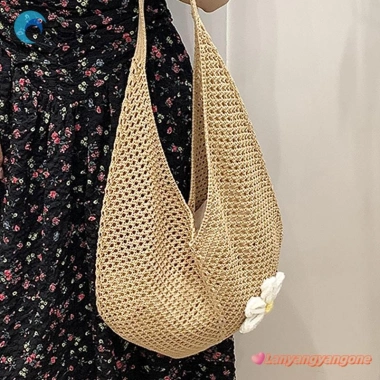 CANAMEK Túi Nữ Hàn Quốc Tote Đeo Vai Lười Dệt Kim Hoa Rỗng Siêu Thời Trang 121k 7