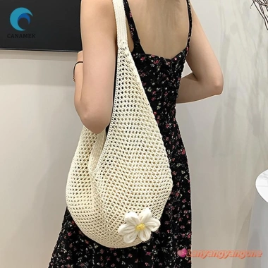 CANAMEK Túi Nữ Hàn Quốc Tote Đeo Vai Lười Dệt Kim Hoa Rỗng Siêu Thời Trang 121k 8