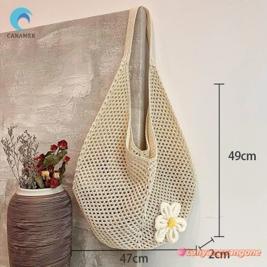 CANAMEK Túi Nữ Hàn Quốc Tote Đeo Vai Lười Dệt Kim Hoa Rỗng Siêu Thời Trang 121k 10