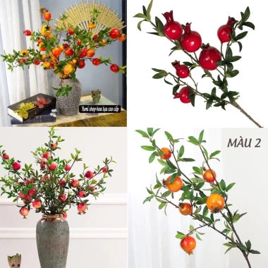 Cành đào đông đỏ 12 nhánh, vàng - Cắm bình Tết, cành dẻ quạt, tú cầu nhũ, 15.000₫ 5