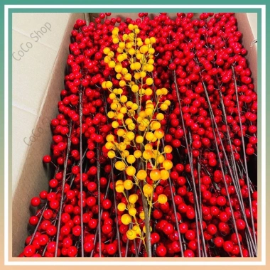Cành đào đông đỏ 12 nhánh, vàng - Cắm bình Tết, cành dẻ quạt, tú cầu nhũ, 15.000₫ 10