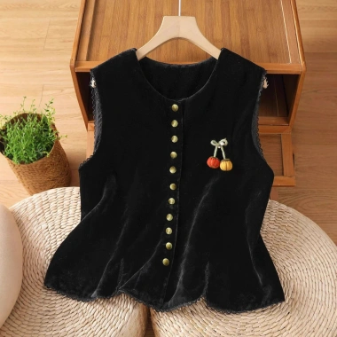 Cao cấp áo vest không tay top đen vàng nhung thời trang thu đông - Giá 280.677₫