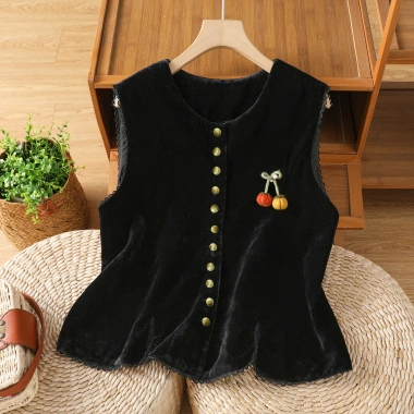 Cao cấp áo vest không tay top đen vàng nhung thời trang thu đông - Giá 280.677₫
