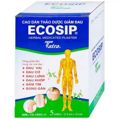 Cao dán Ecosip TATRA đau vai, lưng, khớp, bong gân - 20 gói x5 miếng - Giá 395.000 VND Cao dán Ecosip TATRA đau vai, lưng, khớp, bong gân - 20 gói x5 miếng - Giá 395.000 VND