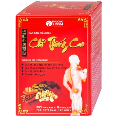 Cao Dán Giảm Đau Chỉ Thống Cao - Giảm Đau Cổ, Vai Gáy, Lưng, Hộp 20 Gói 5 Miếng, Giá 250.000 VNĐ