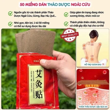 Cao dán ngải cứu đỏ 50 miếng - Giảm đau vai gáy, nhức mỏi, thảo dược, chỉ 14.999 7