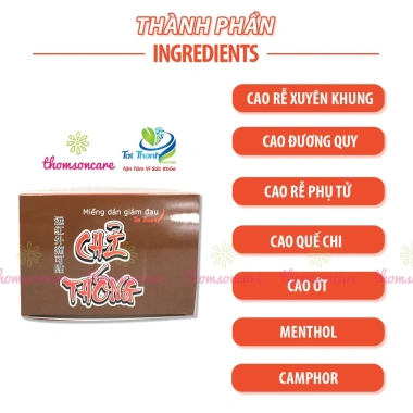 Cao dán nóng Chỉ thống giảm đau lưng, cổ vai gáy, nhức tay chân - Gói 5 miếng 25k