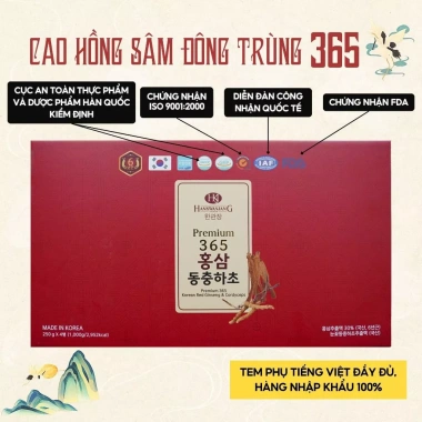 Cao Hồng Sâm Đông Trùng Hạ Thảo 365 Hàn Quốc - Giảm giá 520k 2 hoặc 4 lọ tăng sức đề kháng