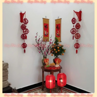 Cặp 2 dây treo lồng đèn đỏ treo tường phát tài, phát lộc decor Tết 2.026 trang trí nhà cửa, quán xá