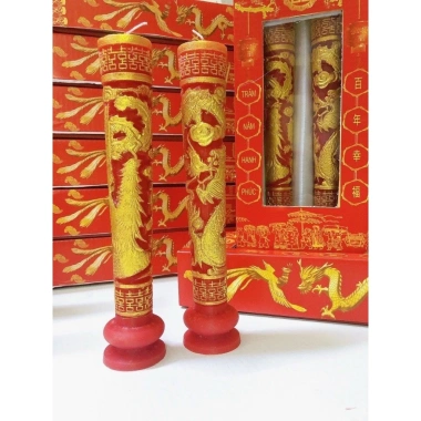 Cặp 2 Đèn cầy cưới Rồng Phụng Sáp Parrafin có chân đèn - Giá chỉ 199.000 VND