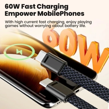 Cáp 60W USB‑C Sạc Nhanh, Bện Móc Khóa, Tương Thích Xiaomi, Huawei, iPhone