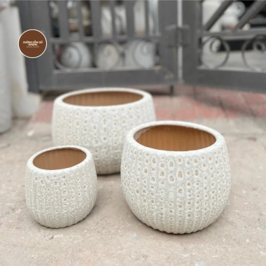 Cặp chậu gốm sứ Bát Tràng men sôi trắng 13x18cm – Đã khoan lỗ, trồng lan, giá 89.000đ