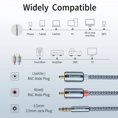 Cáp Chia Cổng Âm Thanh Essager RCA sang Jack 3.5mm - Giá 62.600 VND, giảm 13%