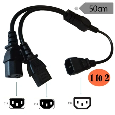 Cáp chuyển đổi 50cm IEC320 C14 sang IEC320 C13, 3 đầu cuối Nam sang Nữ, dây đen, giảm giá 184.690 VND